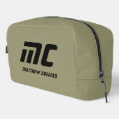 Minimalistische Olijfgroen Monogram Naam Mannen Toilettasje (Rechterhoek)