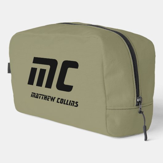 Minimalistische Olijfgroen Monogram Naam Mannen Toilettasje (Rechterhoek)
