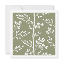 Minimalistische olijfgroene bloemstreep kunstkaart