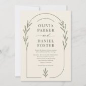 Minimalistische olijfgroene boho-boog bruiloft kaart (Voorkant)