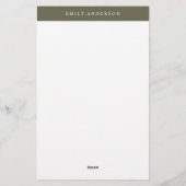 Minimalistische olijfgroene elegante monogram briefpapier (Achterkant)