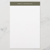 Minimalistische olijfgroene elegante monogram briefpapier (Voorkant)