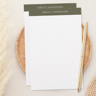 Minimalistische olijfgroene elegante monogram briefpapier