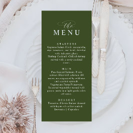 Minimalistische olijfgroene elegante trouwdiner menu