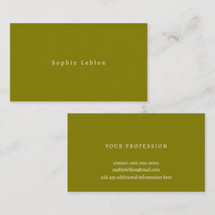 Minimalistische olijfgroene kaart met serif-letter visitekaartje