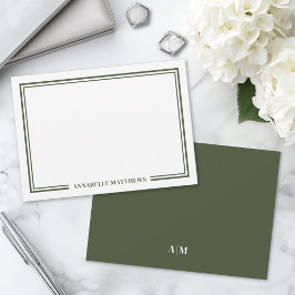 Minimalistische olijfgroene monogram met twee rand notitiekaartje