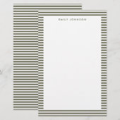 Minimalistische olijfgroene strepen monogram briefpapier (Voorkant / Achterkant)