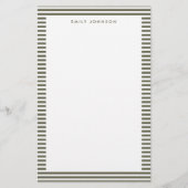 Minimalistische olijfgroene strepen monogram briefpapier (Voorkant)