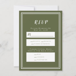 Minimalistische olijfgroene trouw-RSVP-menukaart