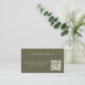 Minimalistische olijfgroene trouw-RSVP online QR-c Informatiekaartje (Staand voorkant)