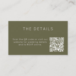 Minimalistische olijfgroene trouw-RSVP online QR-c Informatiekaartje
