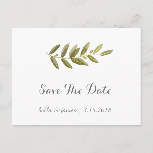 Minimalistische Olijftak Save The Date-briefkaarte Aankondigingskaart (Voorkant)