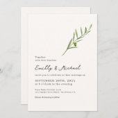 Minimalistische Olive Green Leaf Bran Wedding Kaart (Voorkant / Achterkant)