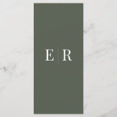 Minimalistische Olive Green Monogram Wedding Menu  (Achterkant)