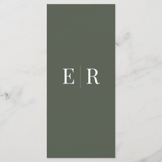 Minimalistische Olive Green Monogram Wedding Menu (Achterkant)