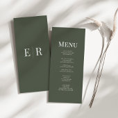 Minimalistische Olive Green Monogram Wedding Menu 