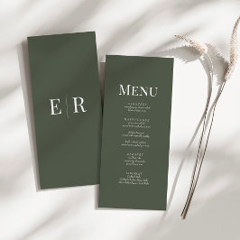 Minimalistische Olive Green Monogram Wedding Menu 