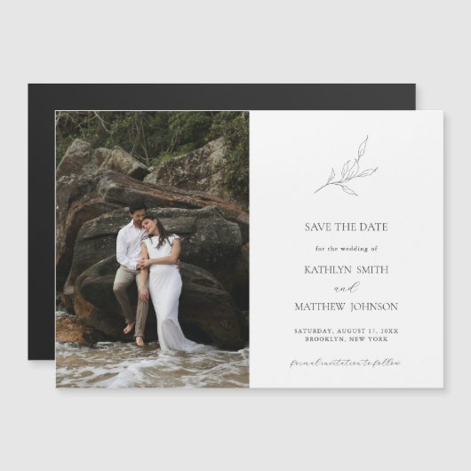 Minimalistische Olive Leaf Branch Garden Save The  Magnetische Uitnodiging (Voorkant / Achterkant)