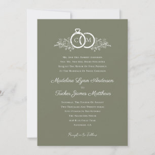 Minimalistische Olive Wedding Rings Monogram Foto Kaart