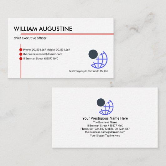 Minimalistische onderschepping Red Lines Owner CEO Visitekaartje (Voorkant / Achterkant)