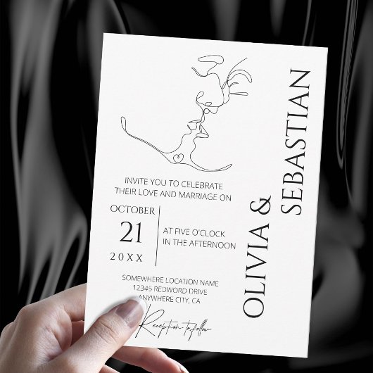 Minimalistische One Line Art Kissing Paar Bruiloft Kaart