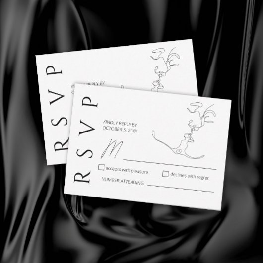 Minimalistische One Line Art Kissing Paar Bruiloft RSVP Kaartje
