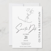 Minimalistische One Line Art Kissing Paar Bruiloft Save The Date (Voorkant)