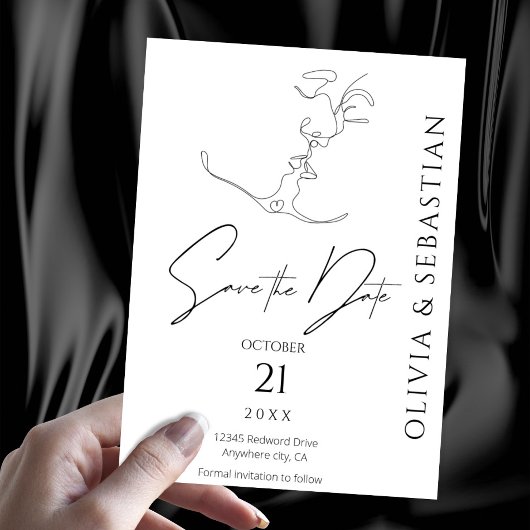 Minimalistische One Line Art Kissing Paar Bruiloft Save The Date