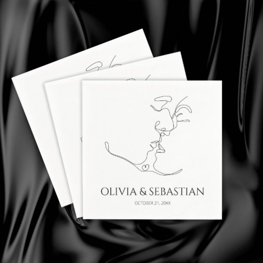 Minimalistische One Line Art Kissing Paar Bruiloft Servet