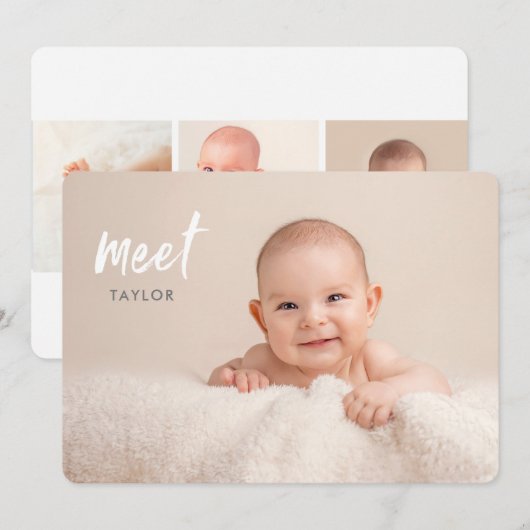 Minimalistische Ontmoet Baby Foto's Geboorteaankon Kaart (Voorkant / Achterkant)