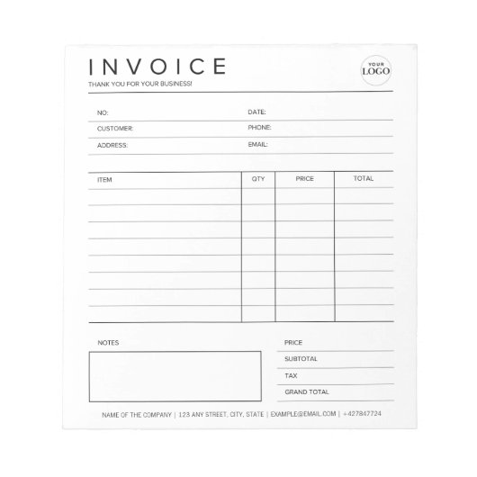 Minimalistische ontvangst van aangepaste facturen  notitieblok (Voorkant)