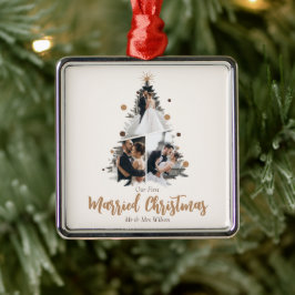 Minimalistische Onze Eerste Gekerstmise Drie Foto Metalen Ornament