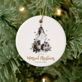 Minimalistische Onze Eerste Kerstmis Als Echtpaar  Keramisch Ornament