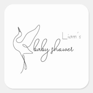 Minimalistische Ooievaar Neutrale Baby Shower Vierkante Sticker