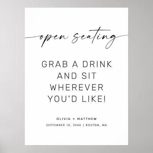 Minimalistische open zitplaatsen bruiloft teken | poster (Voorkant)