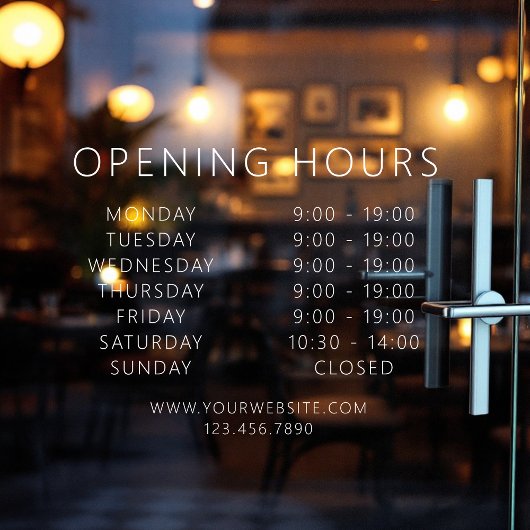 Minimalistische openingsuren modern bedrijf wit raamsticker