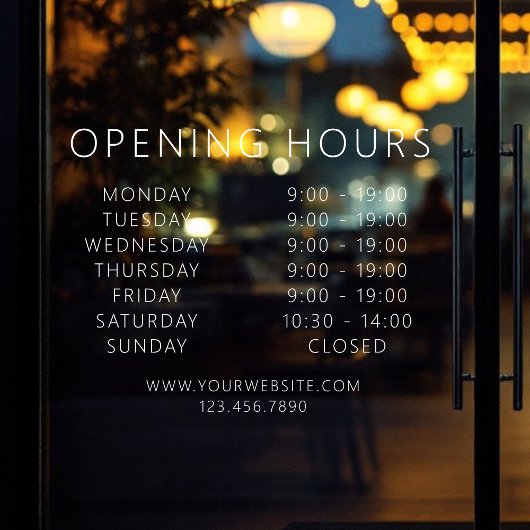 Minimalistische openingsuren moderne zaken Wit Raamsticker