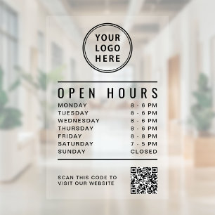 Minimalistische Openingsuren QR Code Zakelijk Logo Raamsticker