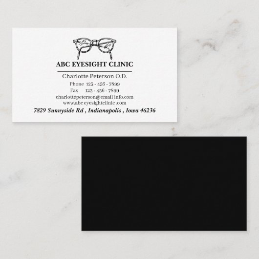 Minimalistische Optometrist in Zwart en Wit Visitekaartje (Voorkant / Achterkant)