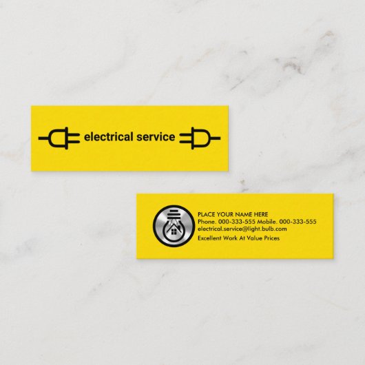 Minimalistische opvallende gele stekker mini visitekaartje (Voorkant / Achterkant)