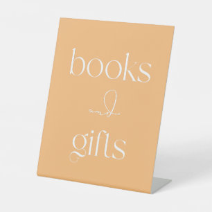 Minimalistische Oranje boeken en cadeaus Reclamebord Met Voetstuk