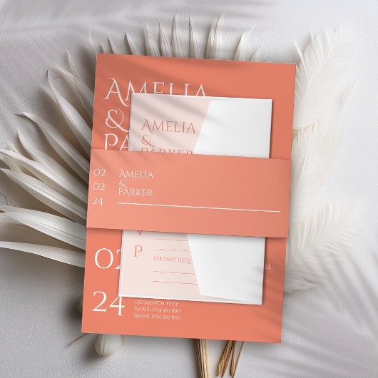 Minimalistische Oranje bruiloft uitnodiging Uitnodigingen Wikkel