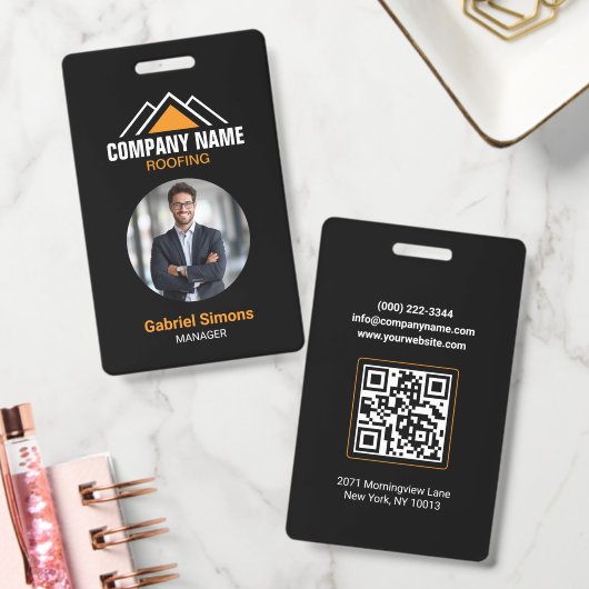 Minimalistische oranje dakbedekking QR-code gebouw Badge (Kantoor)