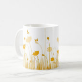 Minimalistische oranje en witte klaprozen weide bl koffiemok (Voorkant links)