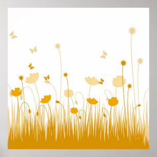 Minimalistische oranje en witte klaprozen weide bl poster
