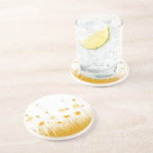 Minimalistische oranje en witte klaprozen weide bl zandsteen onderzetter (Zijkant)