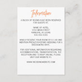 Minimalistische Oranje kalligrafie bruiloft Informatiekaartje (Voorkant)