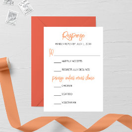 Minimalistische Oranje kalligrafie bruiloft RSVP Kaartje