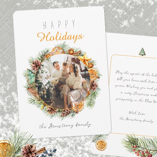 Minimalistische Oranje krans fotokaart Feestdagenkaart