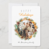 Minimalistische Oranje krans fotokaart Feestdagenkaart (Voorkant)